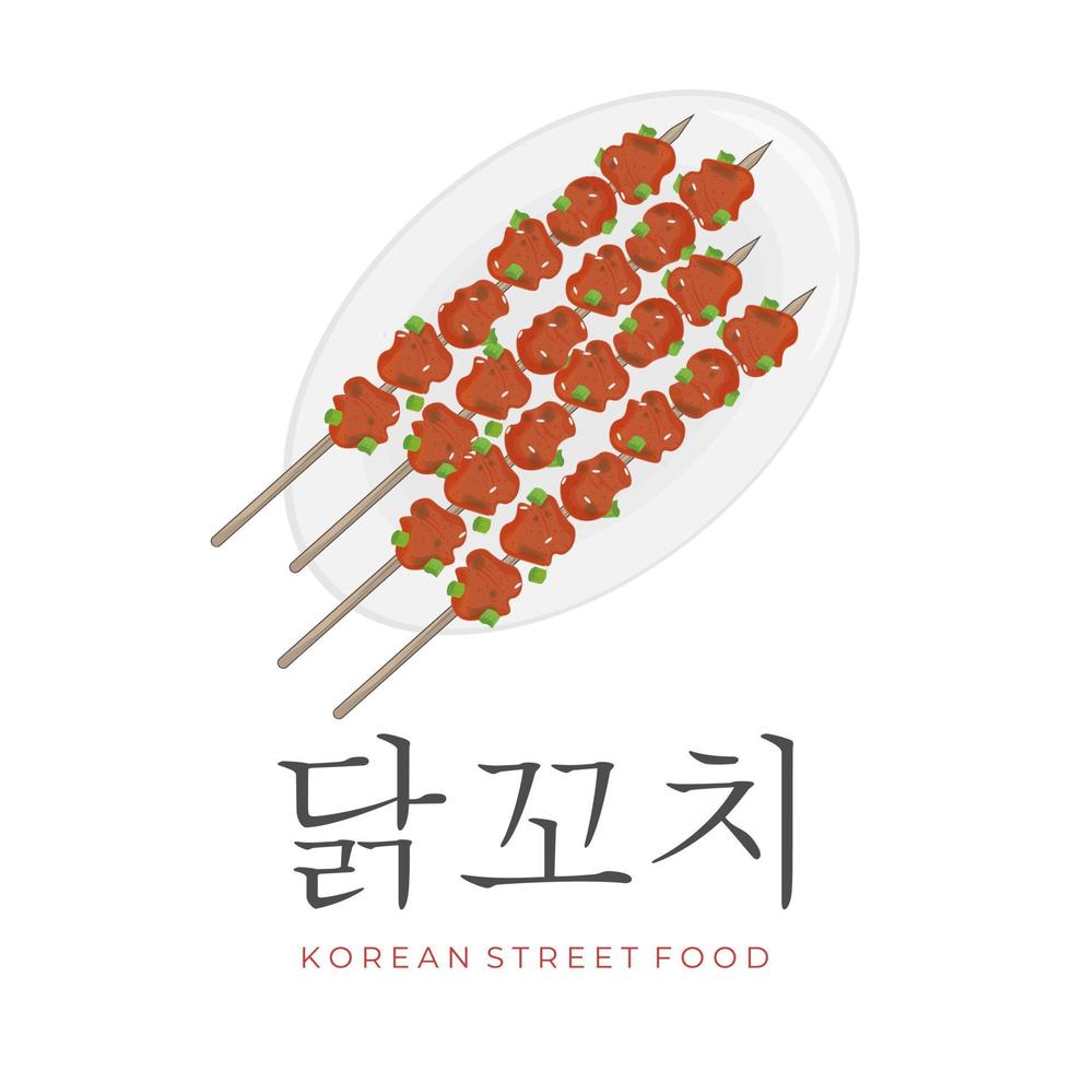 logo ilustración de dakochi coreano pollo satay servido en un plato vector