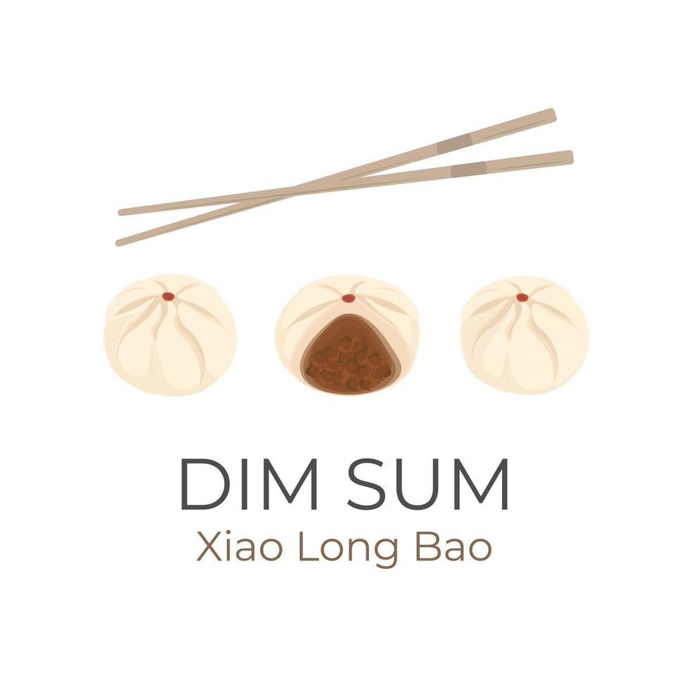 Logo Illustration of chinese stuffed bun Xiao Long Bao or shoronpou With Chopsticks And Minced Beef Stuffing vector