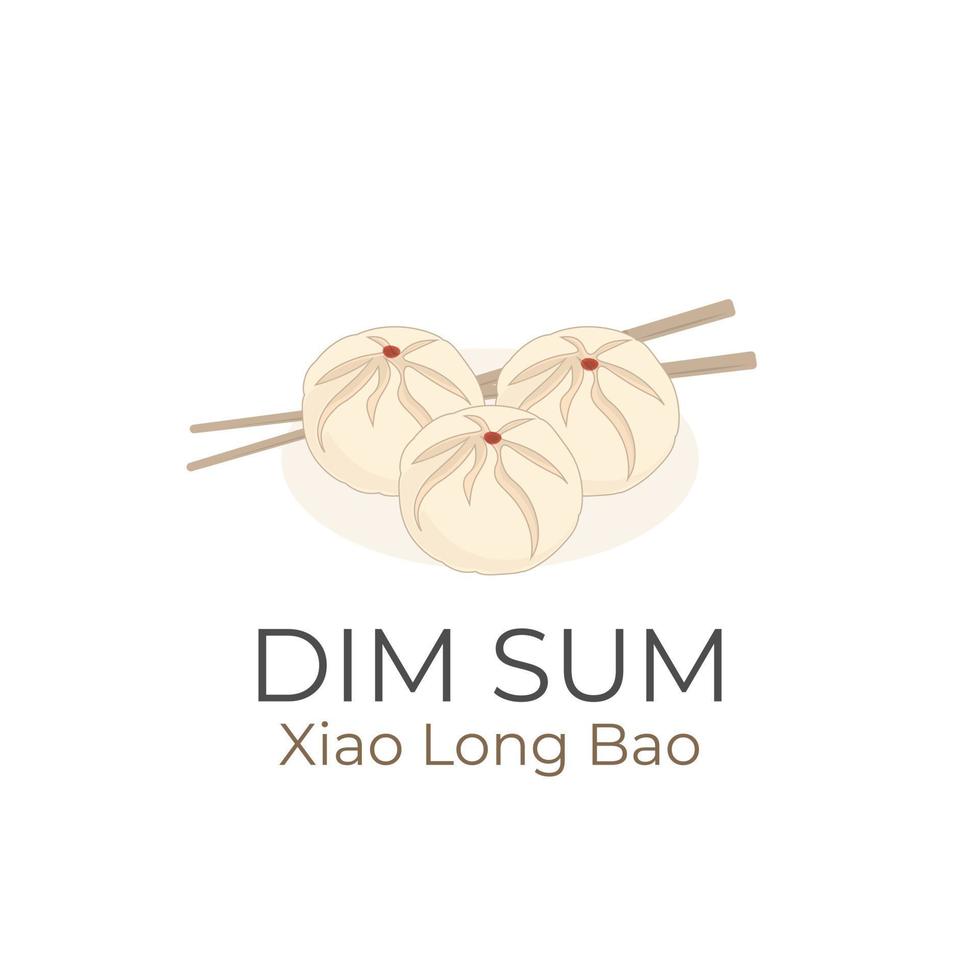 ilustración logo de un relleno bollo bola de masa hervida Xiao largo bao o shoronpou con palillos vector