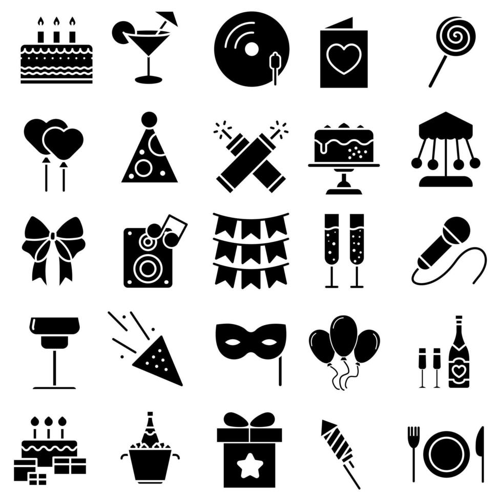 conjunto de vectores de iconos de celebración. colección de signos de ilustración de vacaciones. símbolo del partido. logotipo del evento.