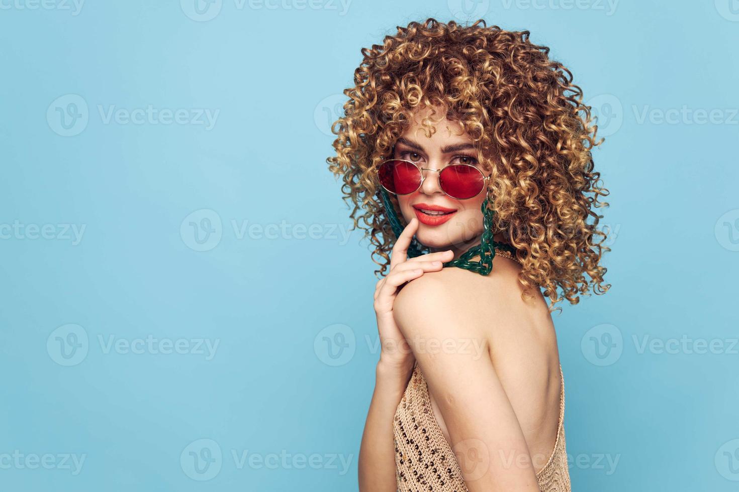 Happy lady glamor on an isolated background, wig photo