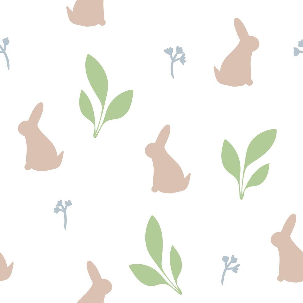 sin costura modelo con Conejo silueta y hojas en blanco fondo tierno primavera impresión para papel pintado, cubierta diseño, embalaje, vacaciones decoración, niños moda, bebe ilustración vector