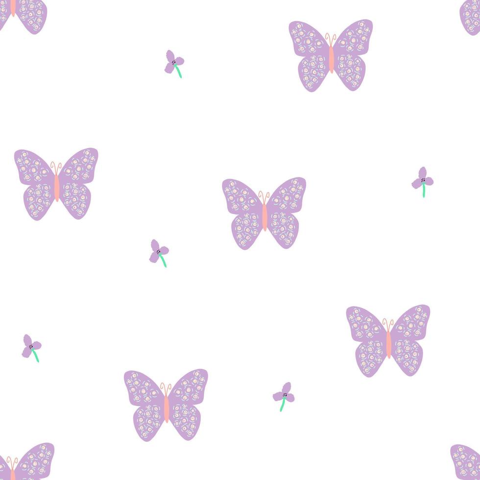seamless pattern with abstract flowers and butterflies,childish print for wallpaper,kids fabric,nursery interior,pastel baby shower illustration in doodle style,white background. vector