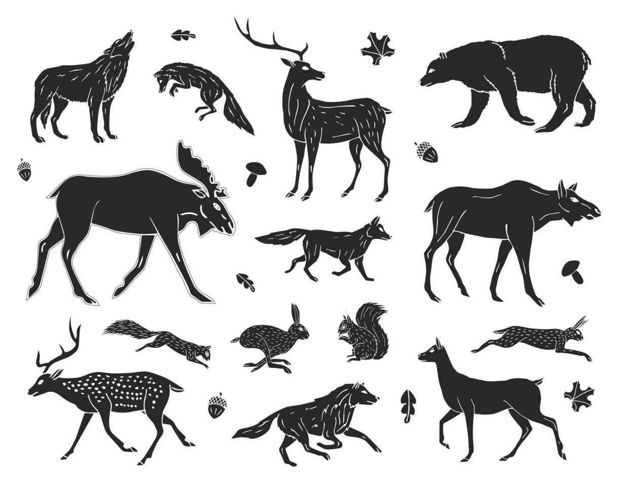 Vector set of wild forest animals silhouette