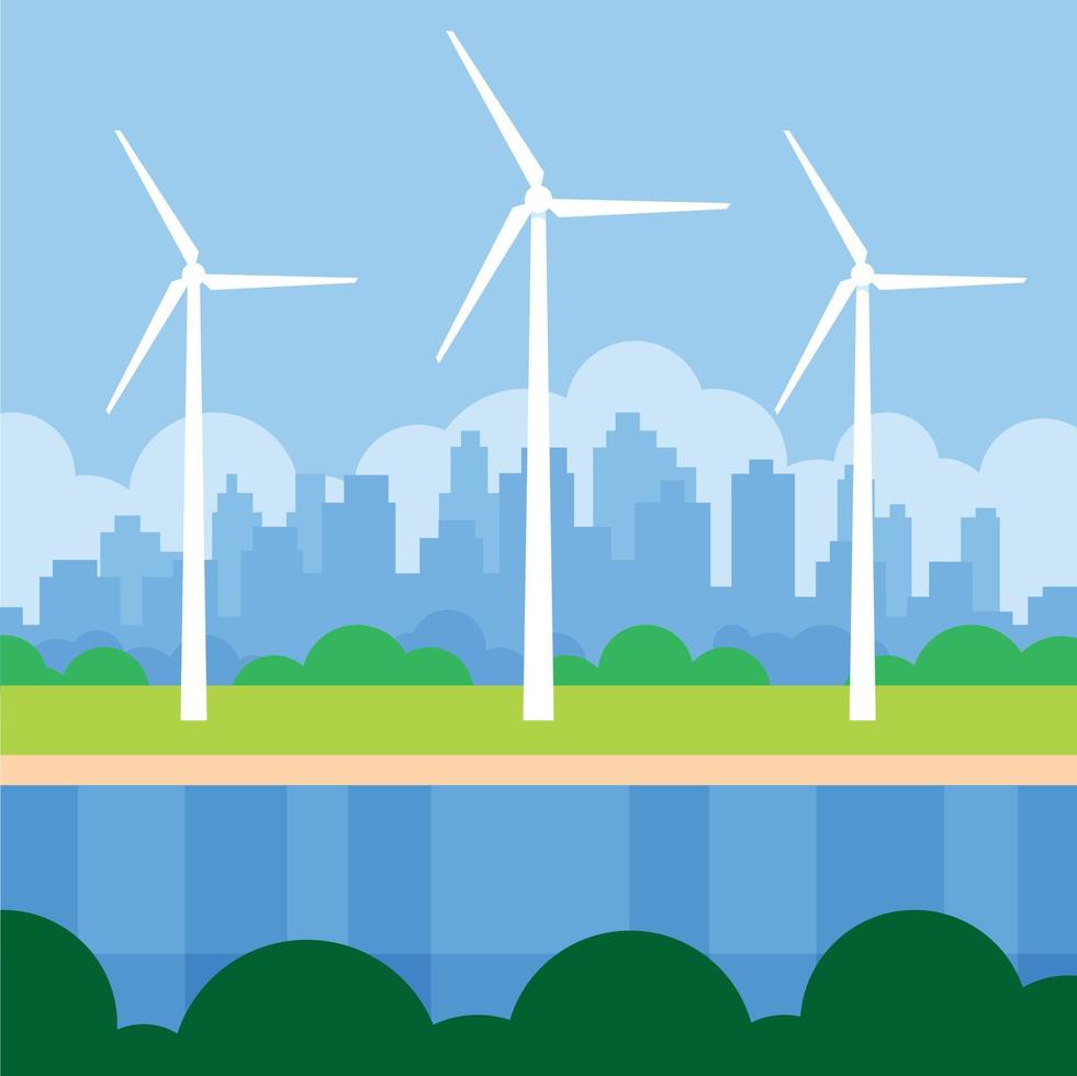 Wind Turbines In The Distance, Vector Graphics