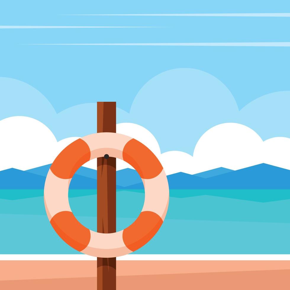 Vector Image Of A Lifebuoy By The Sea