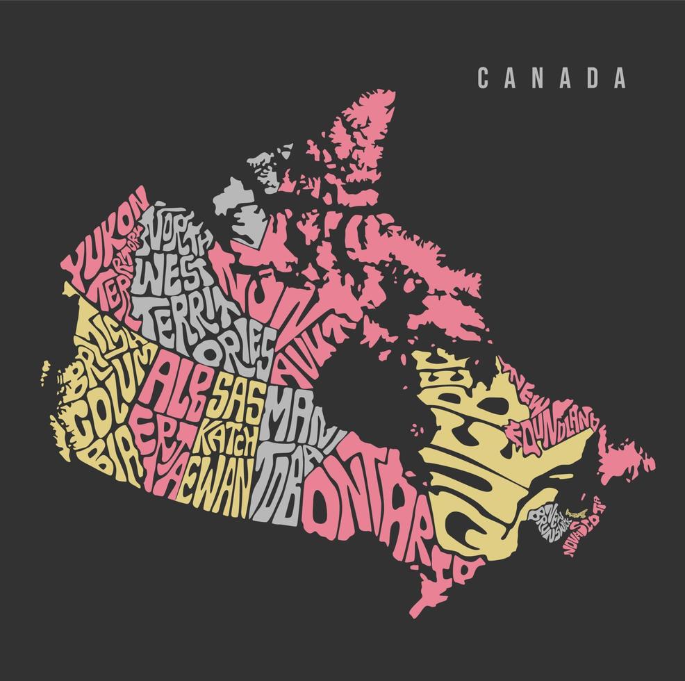 Canada map typography art. Canada map lettering. vector
