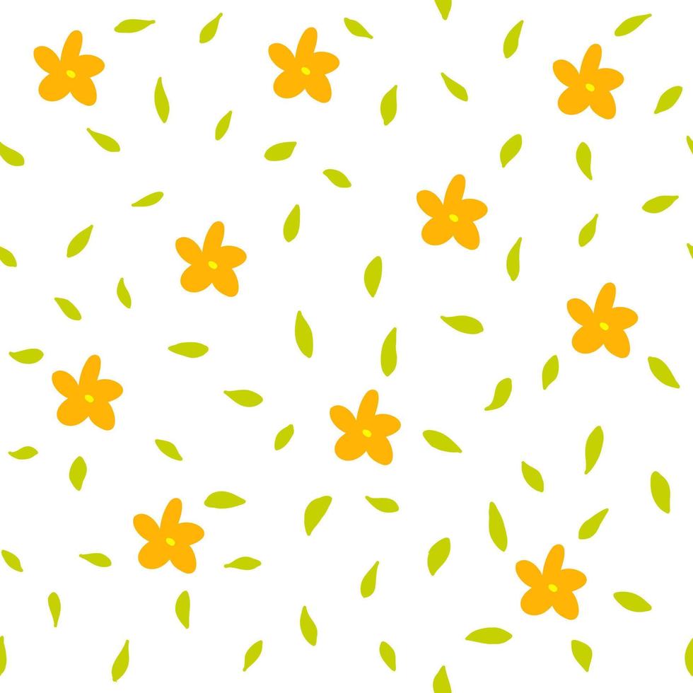 sin costura modelo con resumen naranja flor y hojas en blanco antecedentes. botánico ilustración para cubrir diseño, hogar decoración, invitación tarjeta, primavera textura para textil y tela diseño. vector