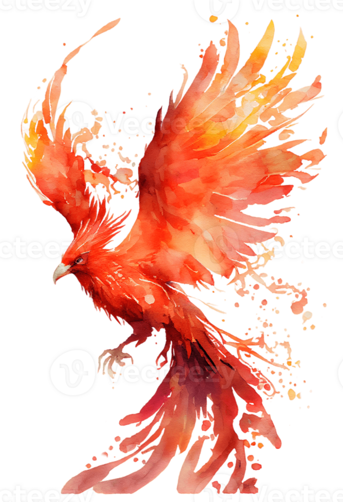 Aquarell Gemälde von ein Phönix Vogel auf ein transparent Hintergrund, png, generativ ai png