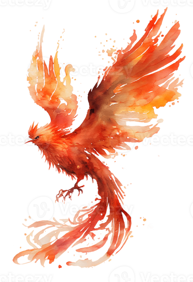 Aquarell Gemälde von ein Phönix Vogel auf ein transparent Hintergrund, png, generativ ai png