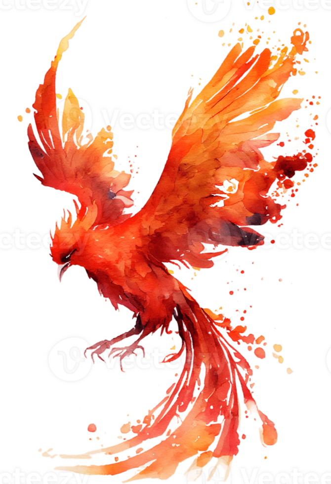 Aquarell Gemälde von ein Phönix Vogel auf ein transparent Hintergrund, png, generativ ai png