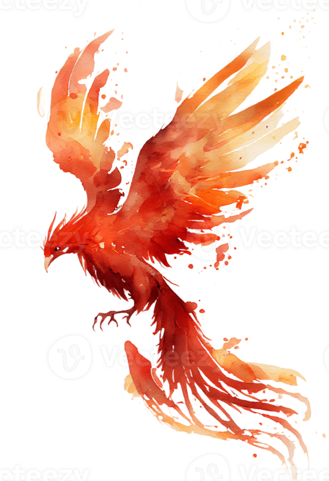 Aquarell Gemälde von ein Phönix Vogel auf ein transparent Hintergrund, png, generativ ai png