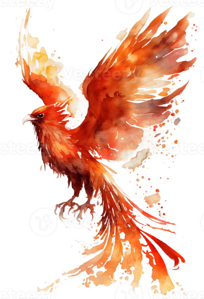 Aquarell Gemälde von ein Phönix Vogel auf ein transparent Hintergrund, png, generativ ai png