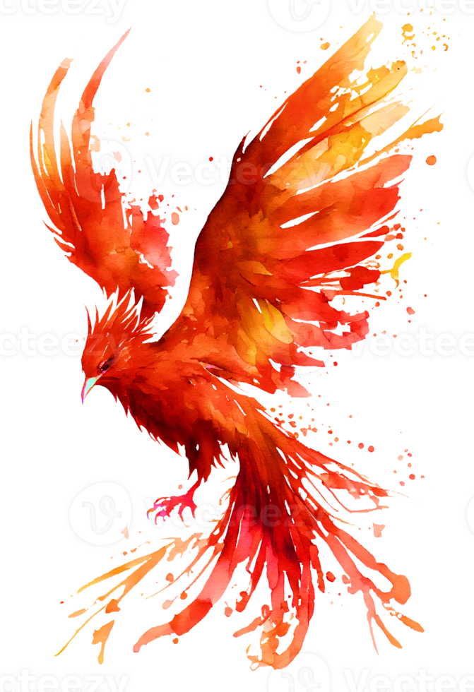 Aquarell Gemälde von ein Phönix Vogel auf ein transparent Hintergrund, png, generativ ai png