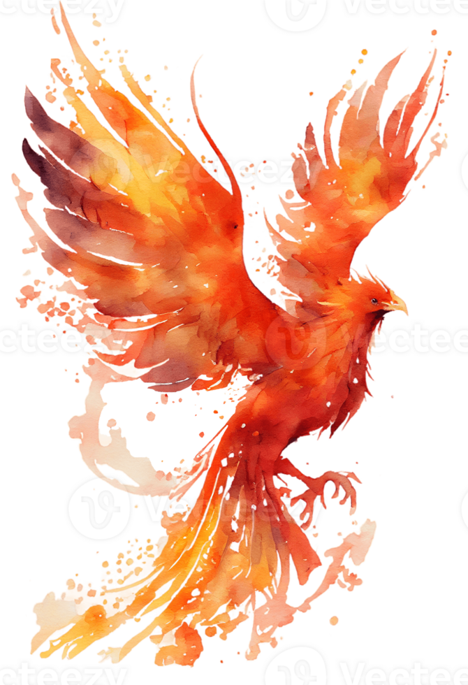 Aquarell Gemälde von ein Phönix Vogel auf ein transparent Hintergrund, png, generativ ai png