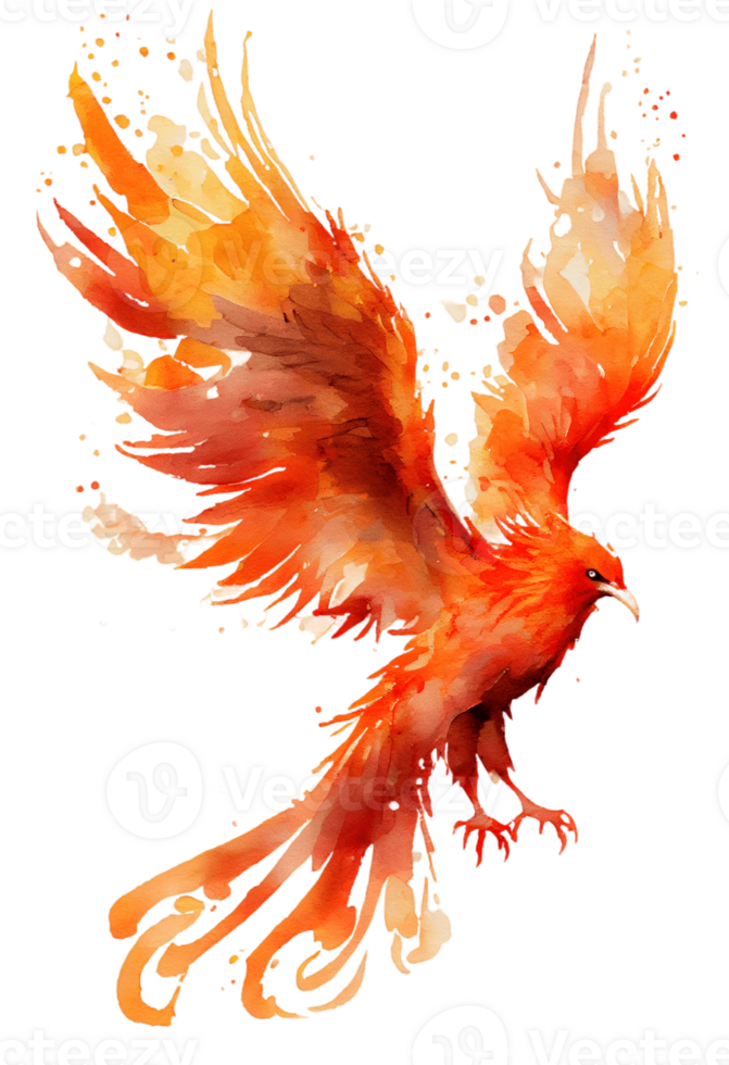 Aquarell Gemälde von ein Phönix Vogel auf ein transparent Hintergrund, png, generativ ai png