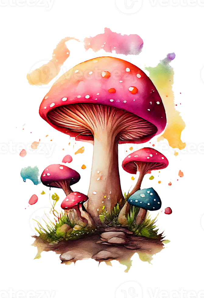 Magic mushroom in the forest with colorful, mushroom house, Magic mushroom watercolor, png