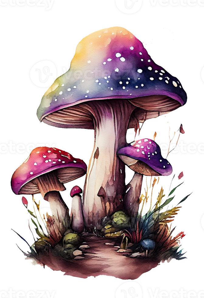Magic mushroom in the forest with colorful, mushroom house, Magic mushroom watercolor, png