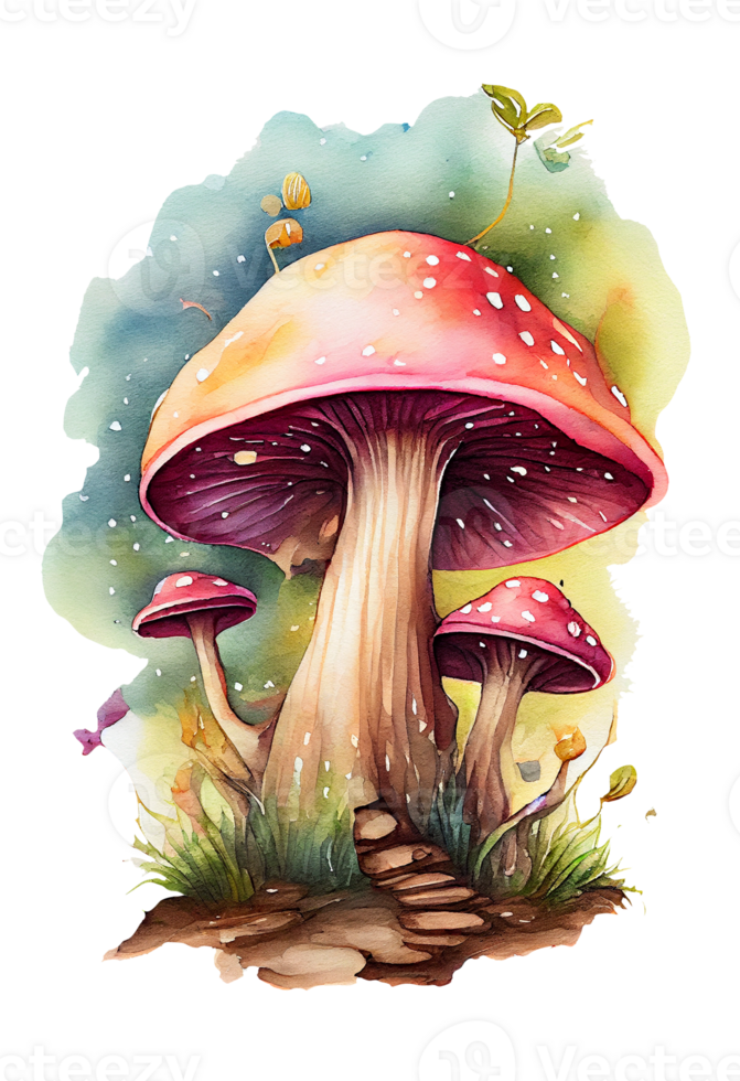 Magic mushroom in the forest with colorful, mushroom house, Magic mushroom watercolor, png