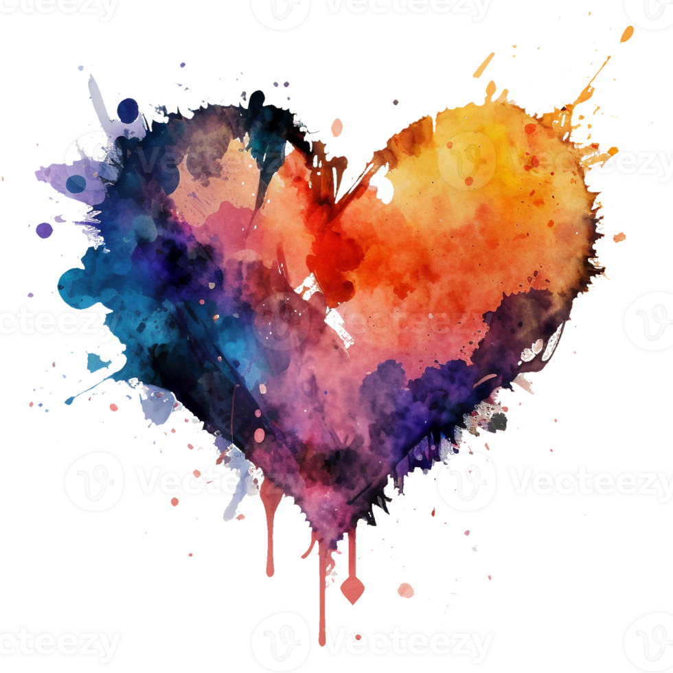 Watercolor rainbow heart, Concept love relationship, watercolor heart shape png