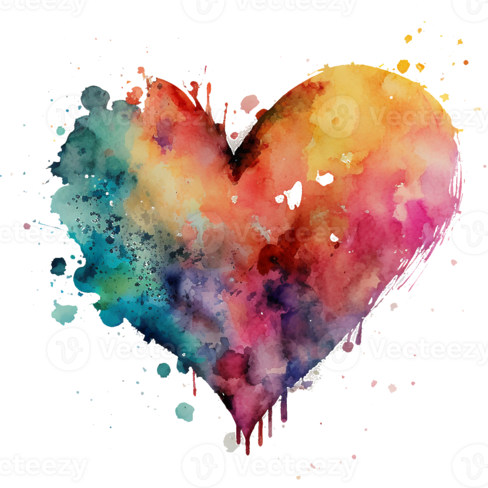 Watercolor rainbow heart, Concept love relationship, watercolor heart shape png