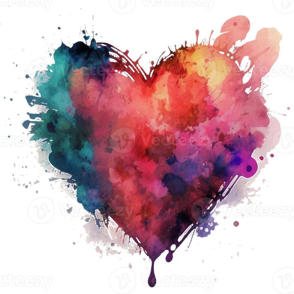 Watercolor rainbow heart, Concept love relationship, watercolor heart shape png