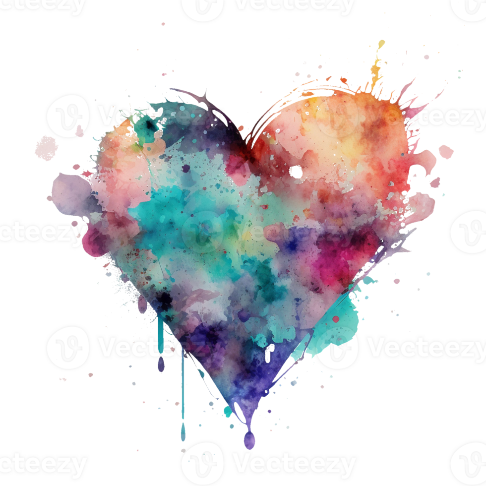 Watercolor rainbow heart, Concept love relationship, watercolor heart shape png