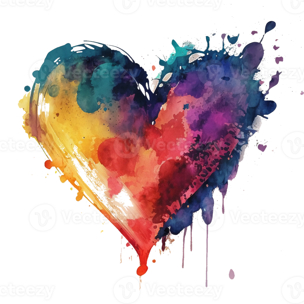 Watercolor rainbow heart, Concept love relationship, watercolor heart shape png
