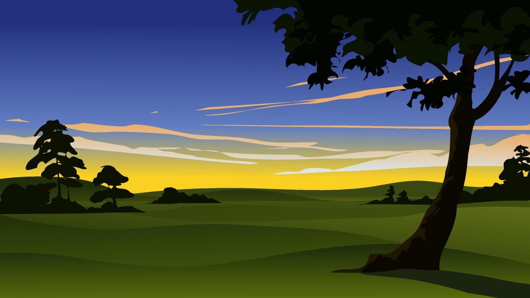 Beautiful morning landscape in rural countryside with meadow and trees vector