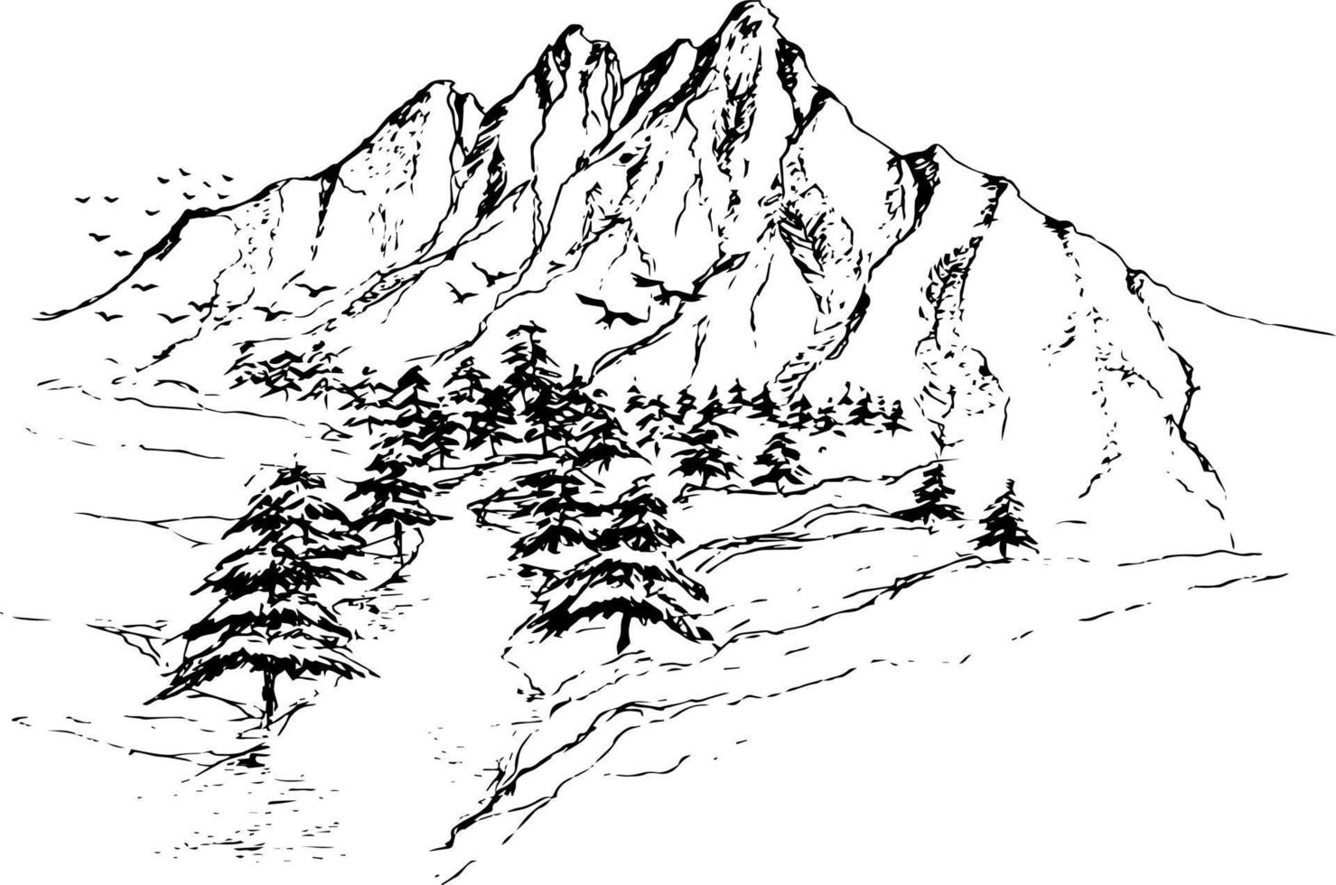 Sketch of a landscape view. For travel background and sketchbook vector