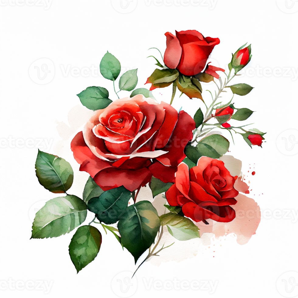 Red rose bouquet floral botanical flowers. Watercolor background