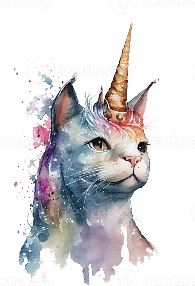 watercolor caticorn, Meowgical, Unicorn Cat png, watercolor cat png, Unicorn png, png