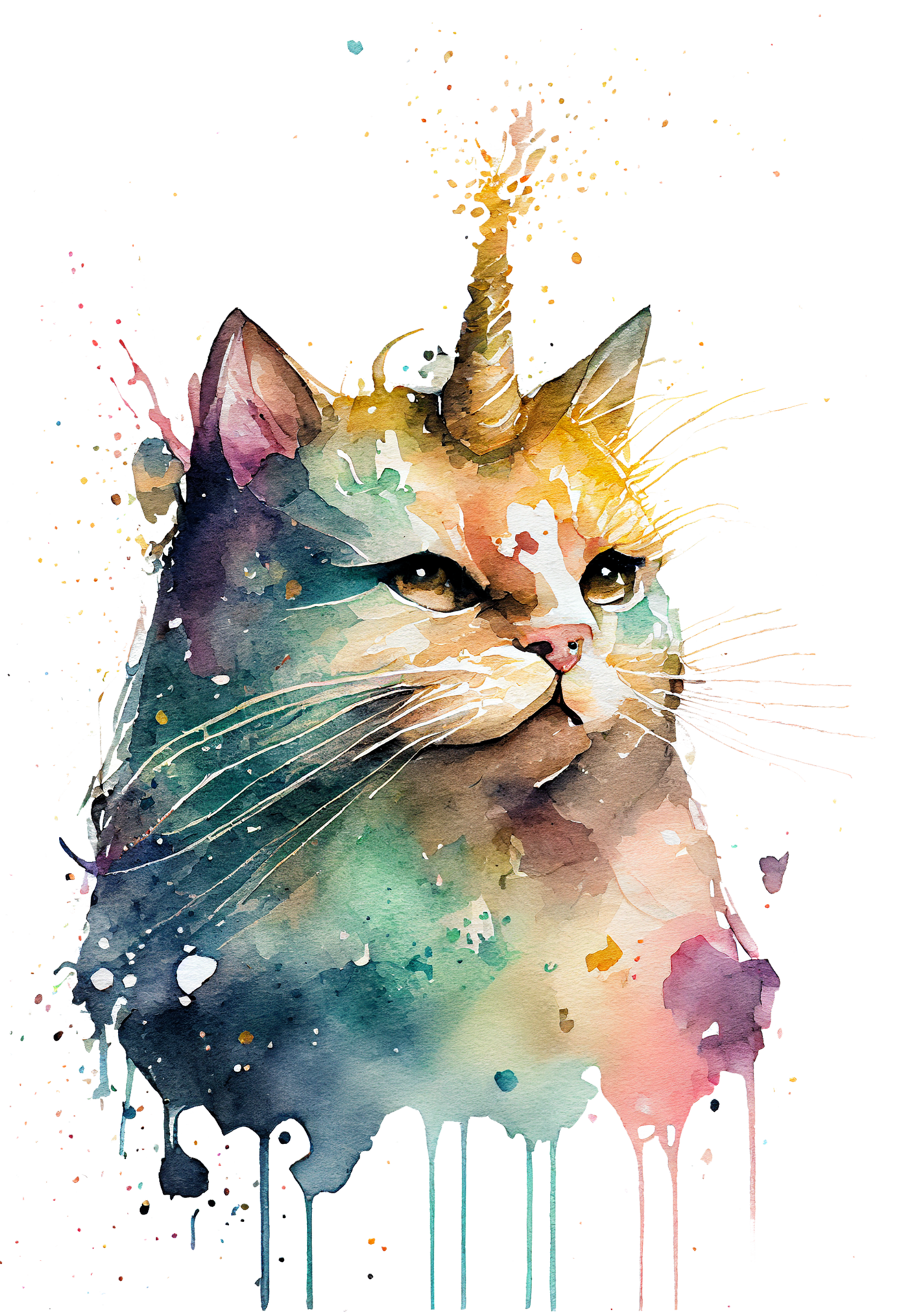 Premium Vector  Cat unicorn with watercolor style