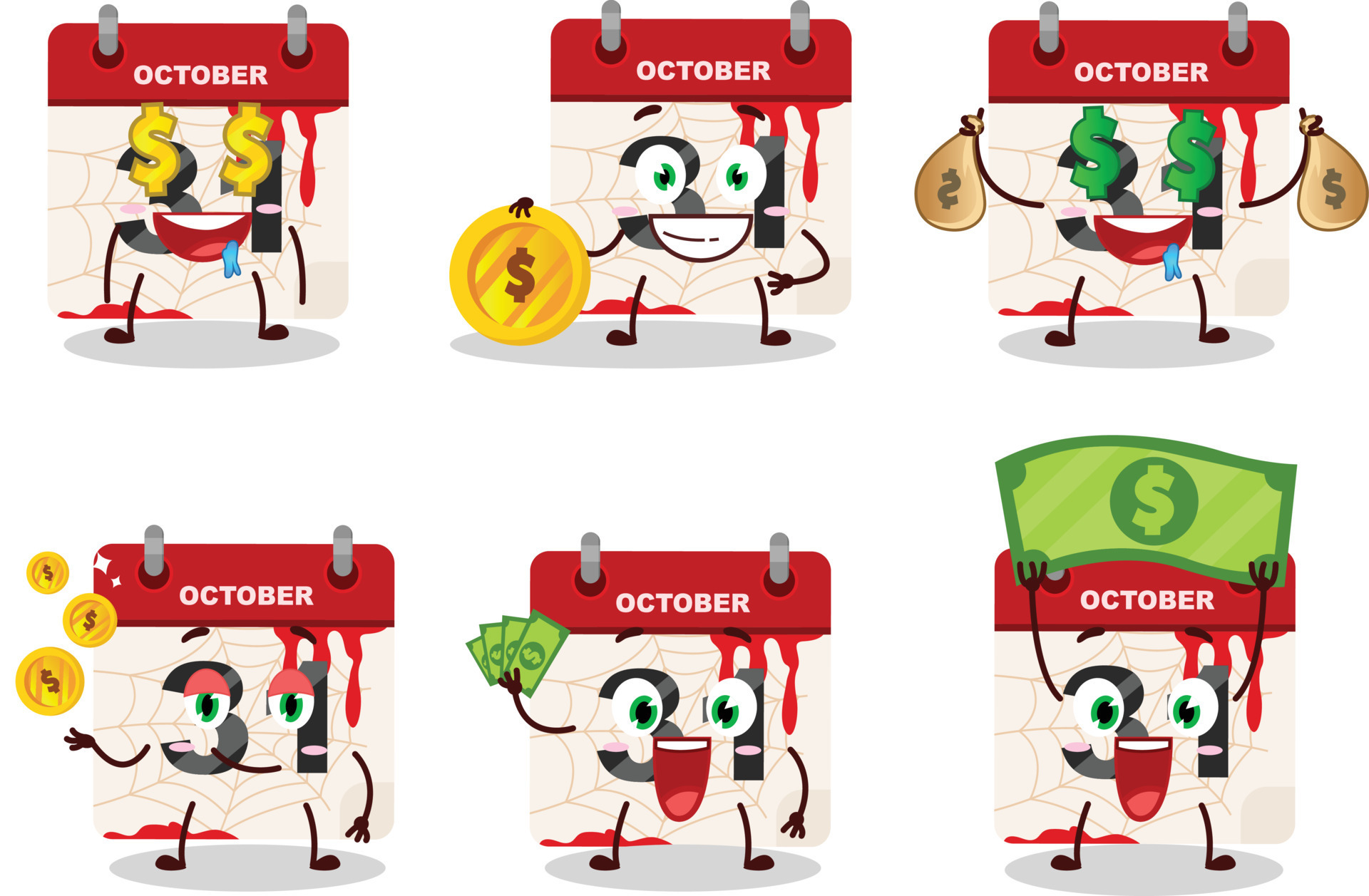 Halloween Calendar Cartoon Character With Cute Emoticon Bring Money halloween-calendar-cartoon-character-with-cute-emoticon-bring-money