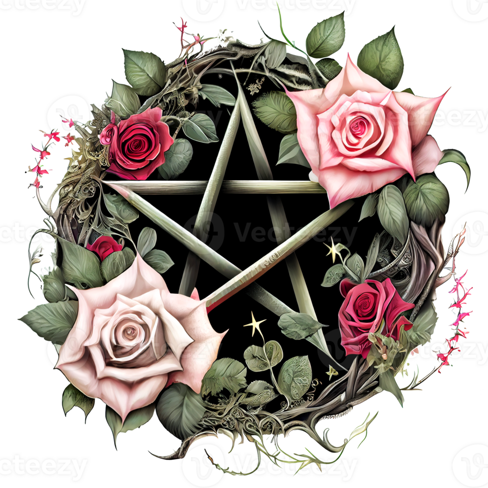 waterverf pentagram gouache elementen, halloween, mystiek. hekserij attributen. schilderen, , generatief ai. png