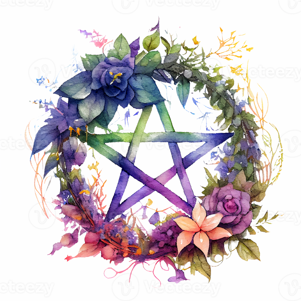 Watercolor Pentagram gouache elements, Halloween, Mysticism. Witchcraft attributes. Painting, , . png