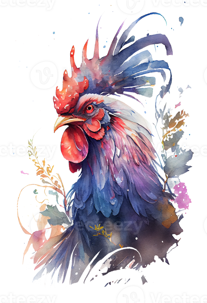 Watercolor rooster, watercolor cock, . png