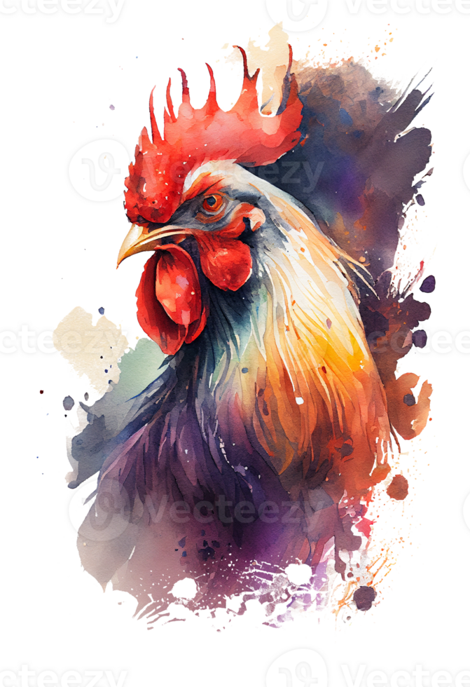 Watercolor rooster, watercolor cock, . png