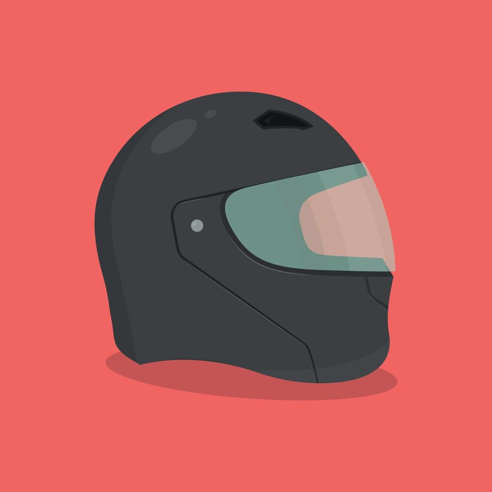 Black motorcycle helmet vector illustration on red background