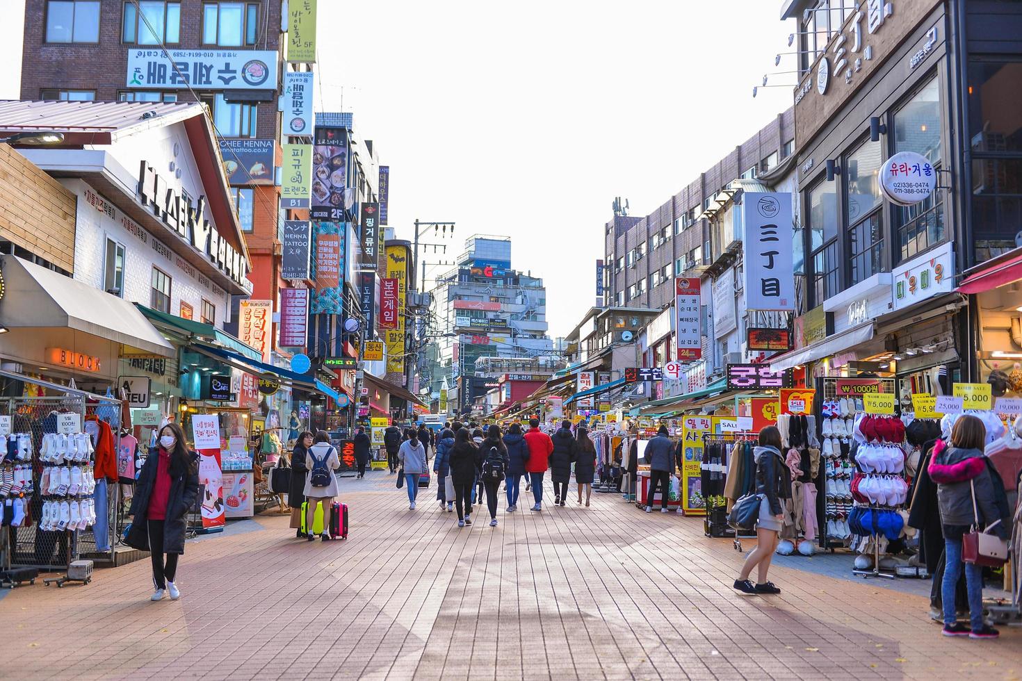 SEOUL, SOUTH KOREA - NOV 14, 2017-Hongdae shopping street. Hongdae is a shopping cultural street for young people in Seoul. photo