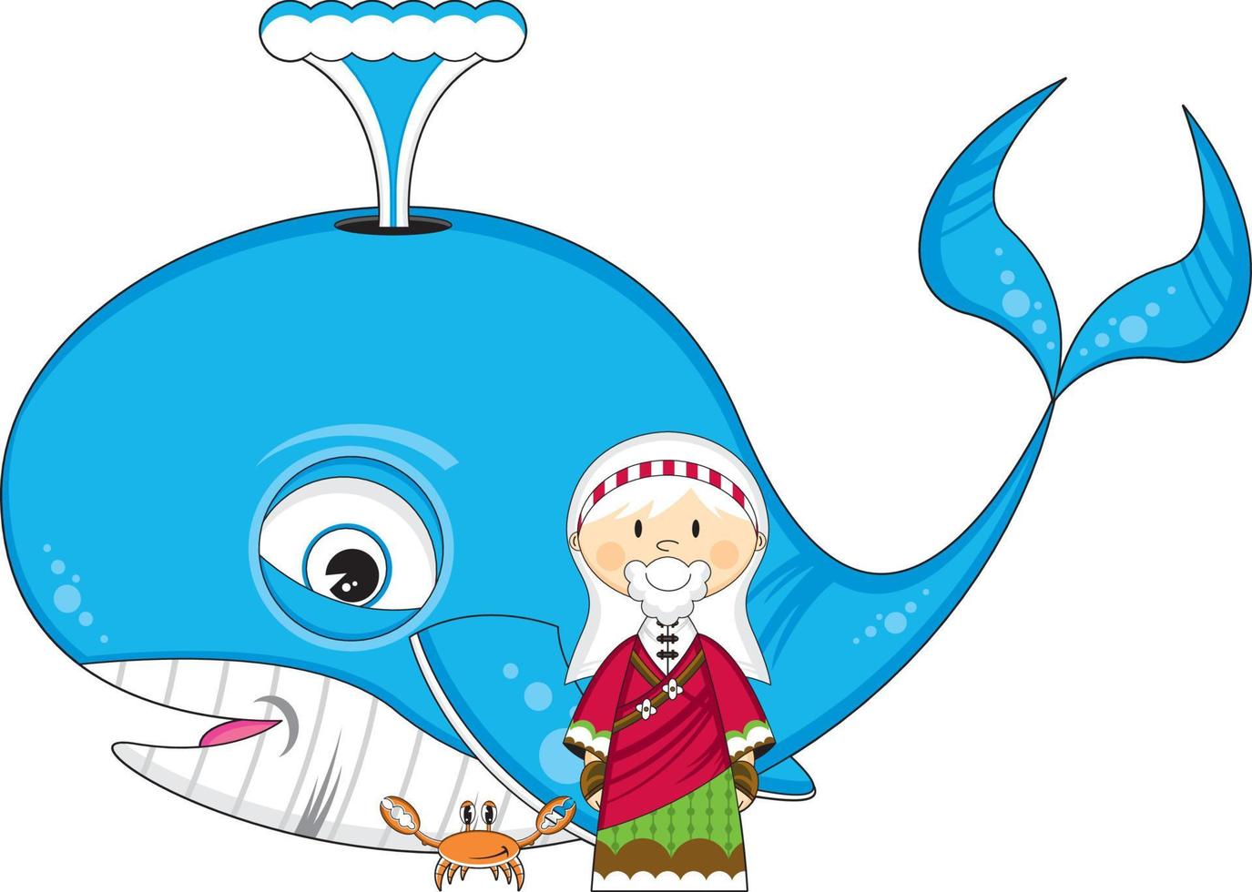 Jonah and the Whale with Cute Crab - Biblical Illustration vector