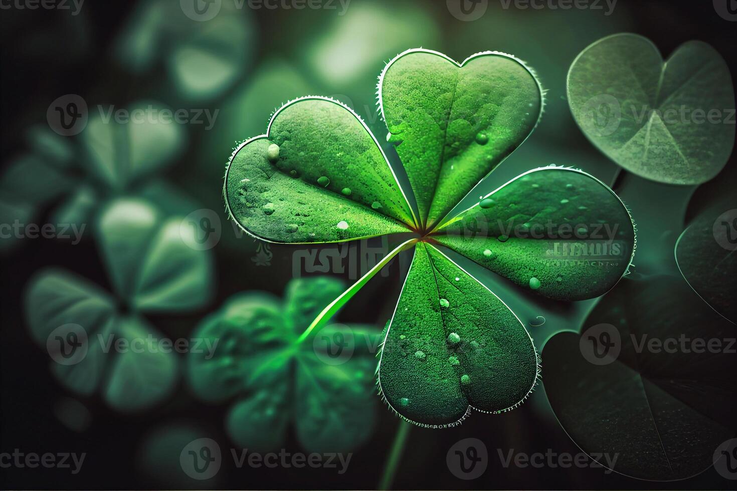 style illustration of St. Patrick's day green lucky clover leaf AI photo