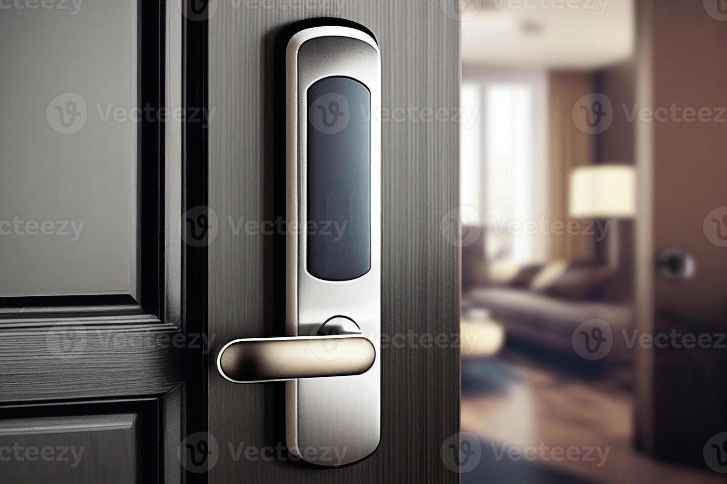 smart door for safety with technology application card. Digital AI photo