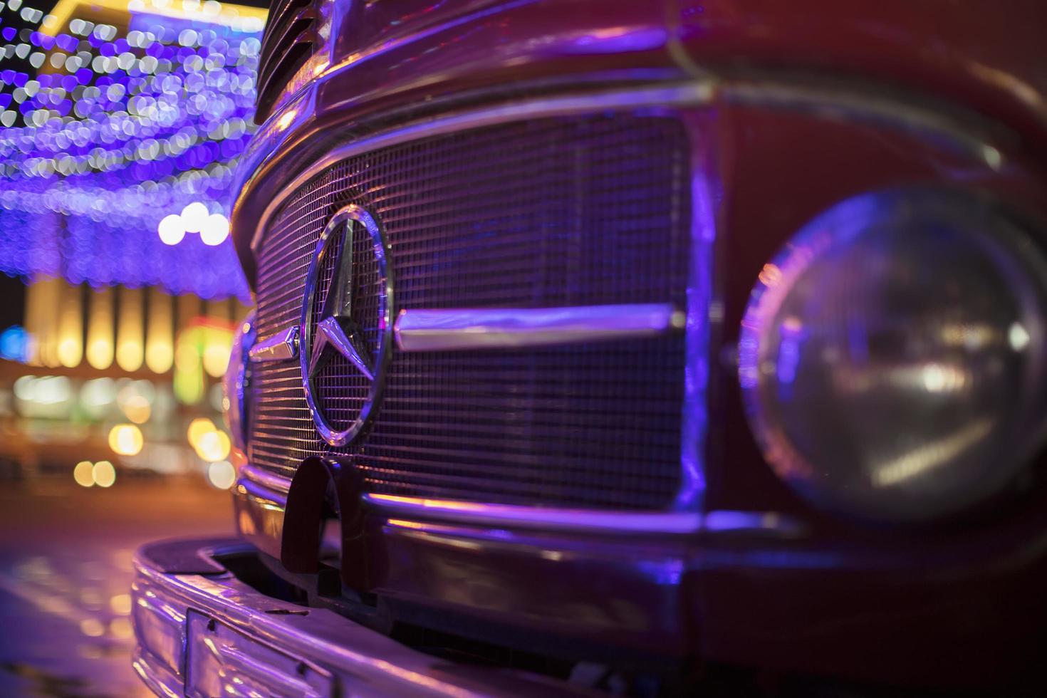 Belarus, the city of Gomel, December 18, 2019. Mercedes logo on a retro car. photo