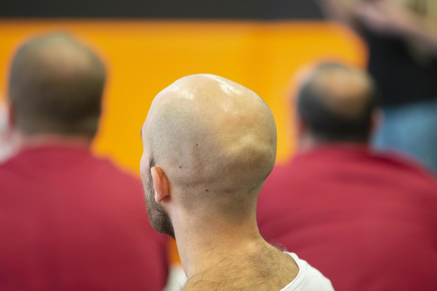 Belarus, the city of Minsk. Programmers Office. The bald head of a man. photo