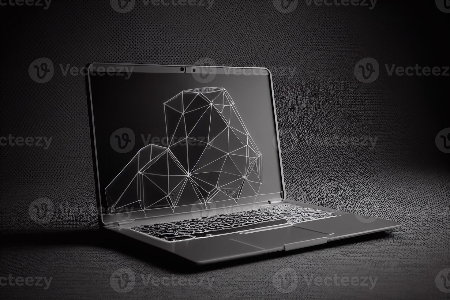 A portable computer with a abstraction screen. Technological background AI photo