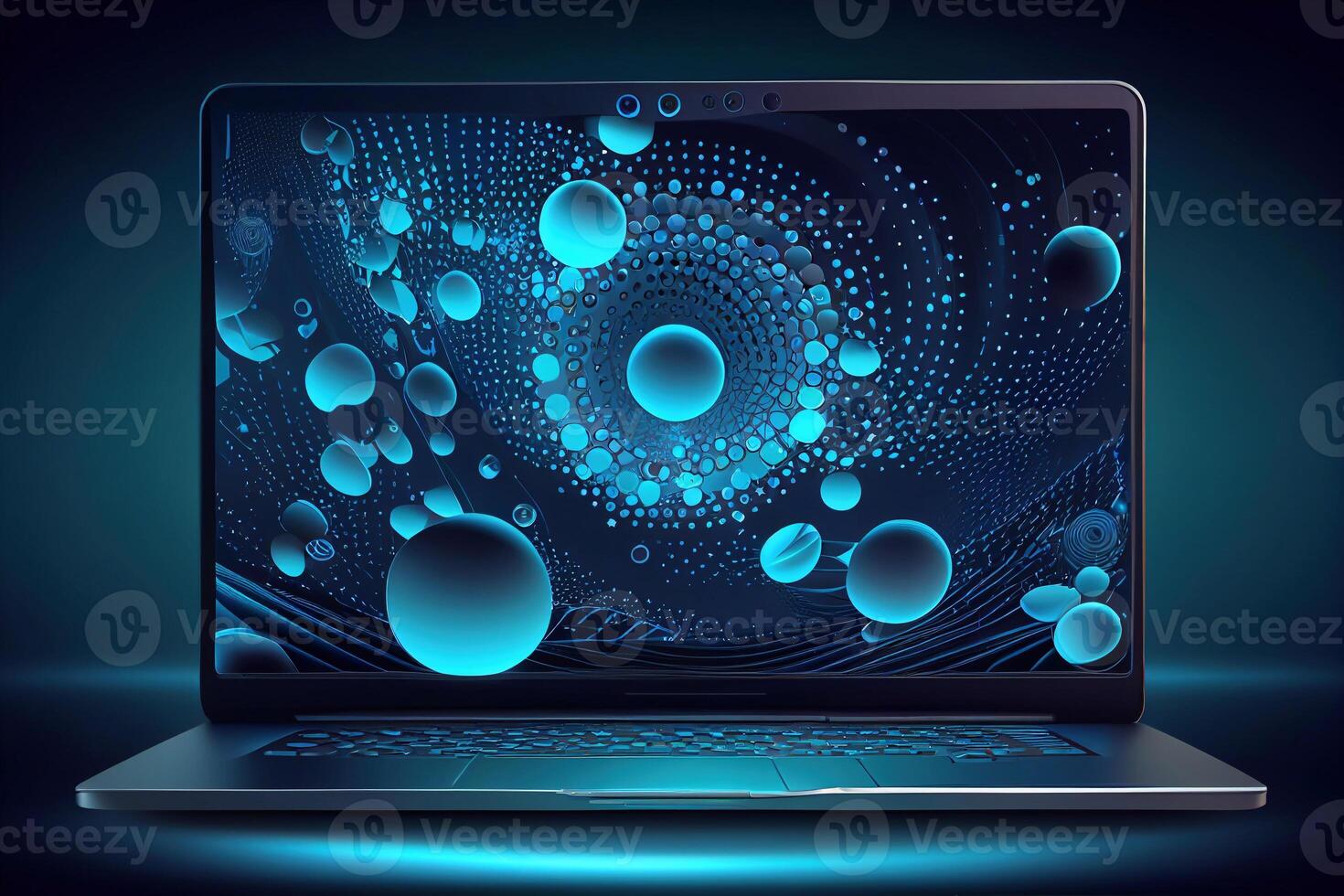 A portable computer with a abstraction screen. Technological background AI photo
