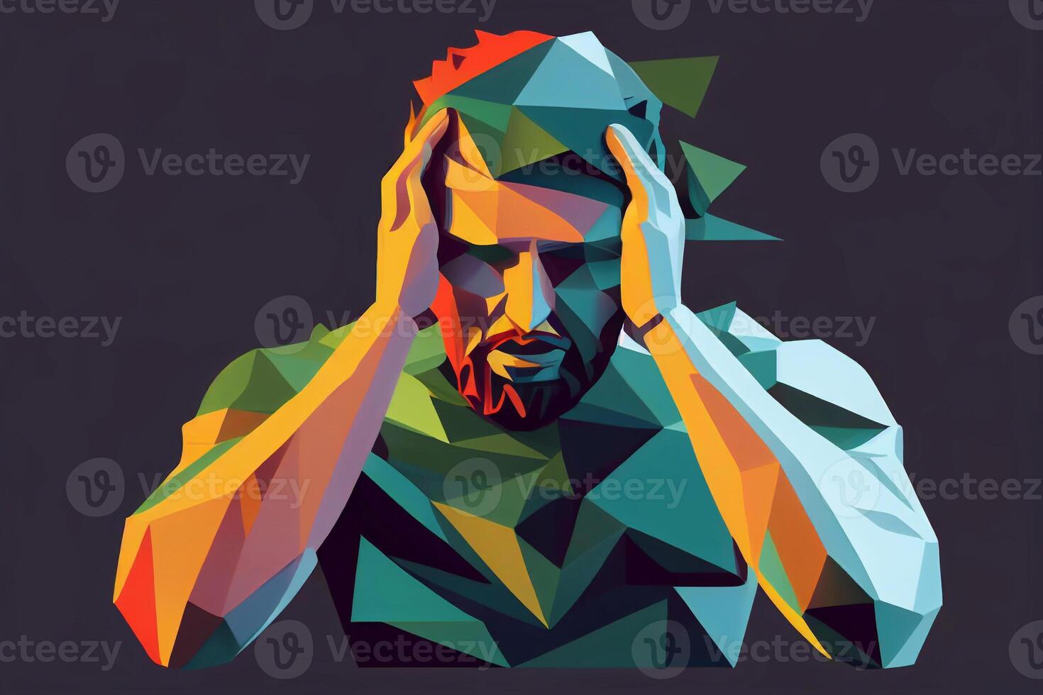 Frustration swirl concept. Emotional burnout and depression from hard work. Character has mental problems. Tired office worker. Cartoon modern flat illustration AI photo
