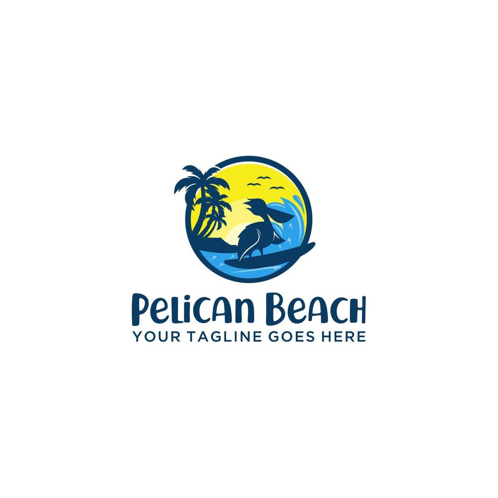 beach logo vector pelican bird illustration design