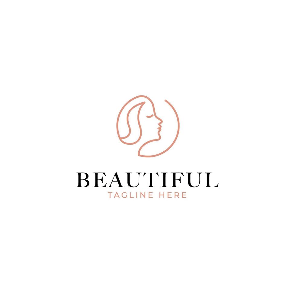 vector belleza logo con mujer cabeza dentro circulo diseño concepto ilustración idea